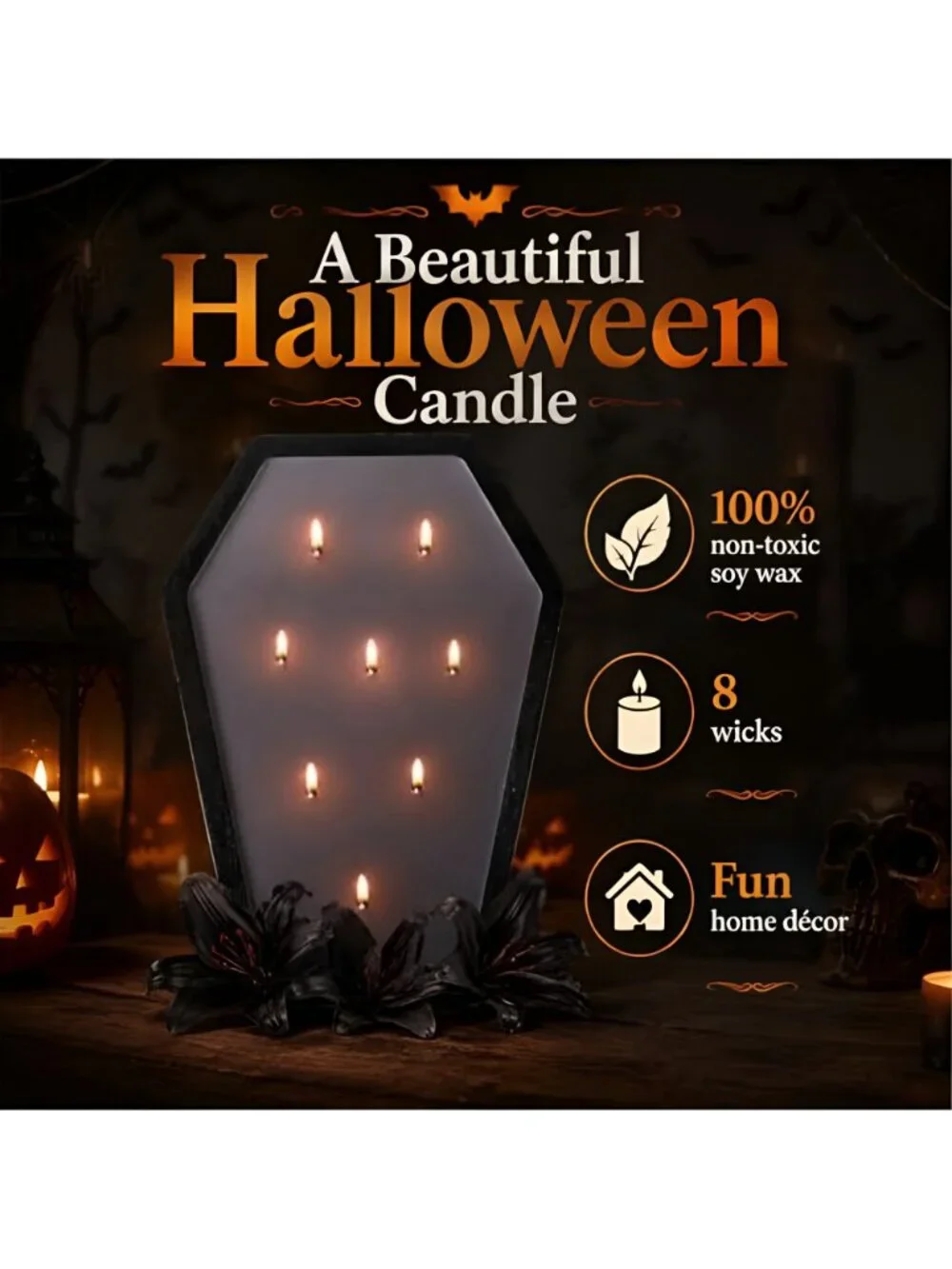 Halloween Coffin Candle Decor Skeleton Candles Lily Scented, Black